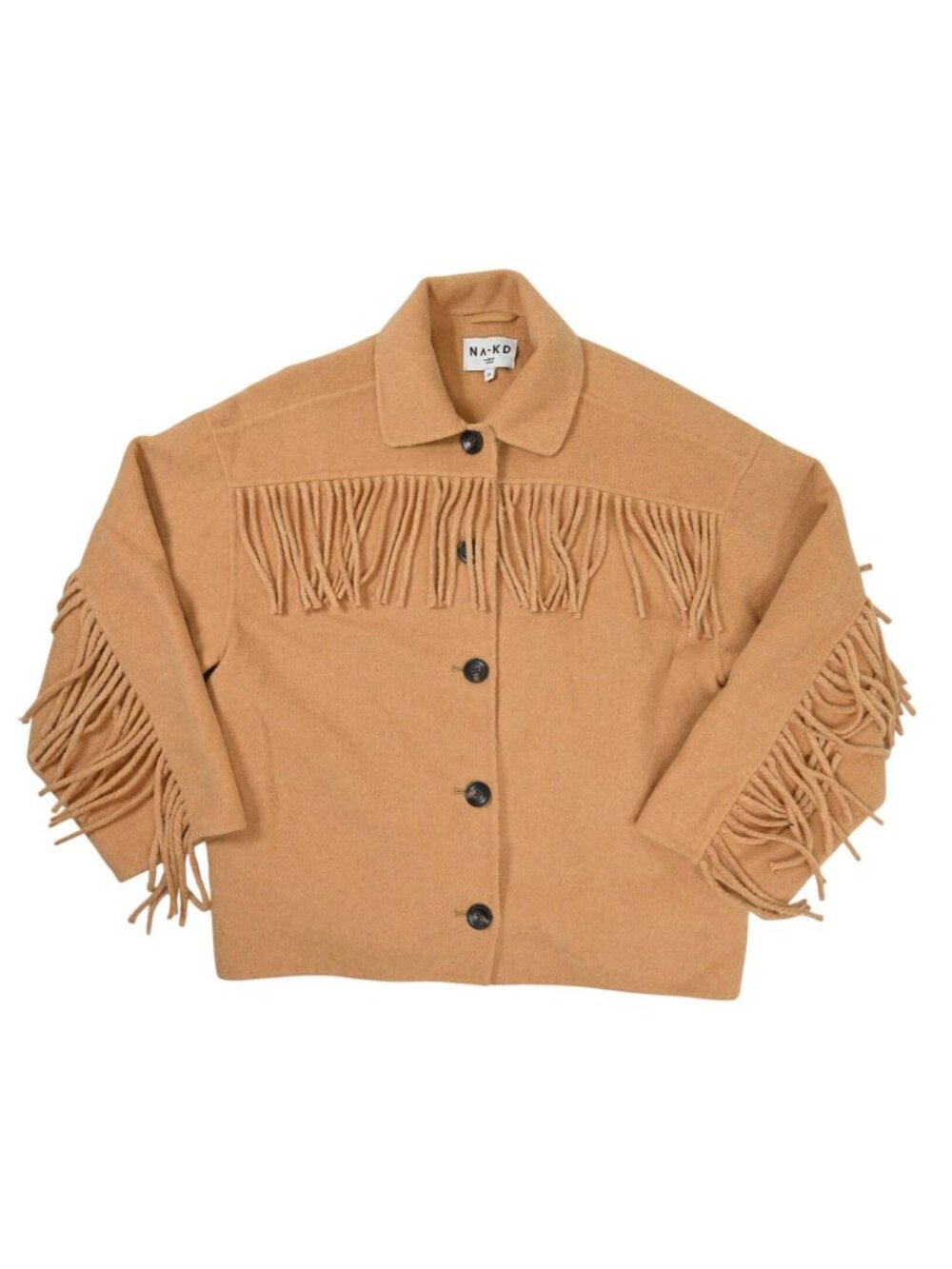 NA-KD Fringe Detail Wool Blend Jacket in Beige